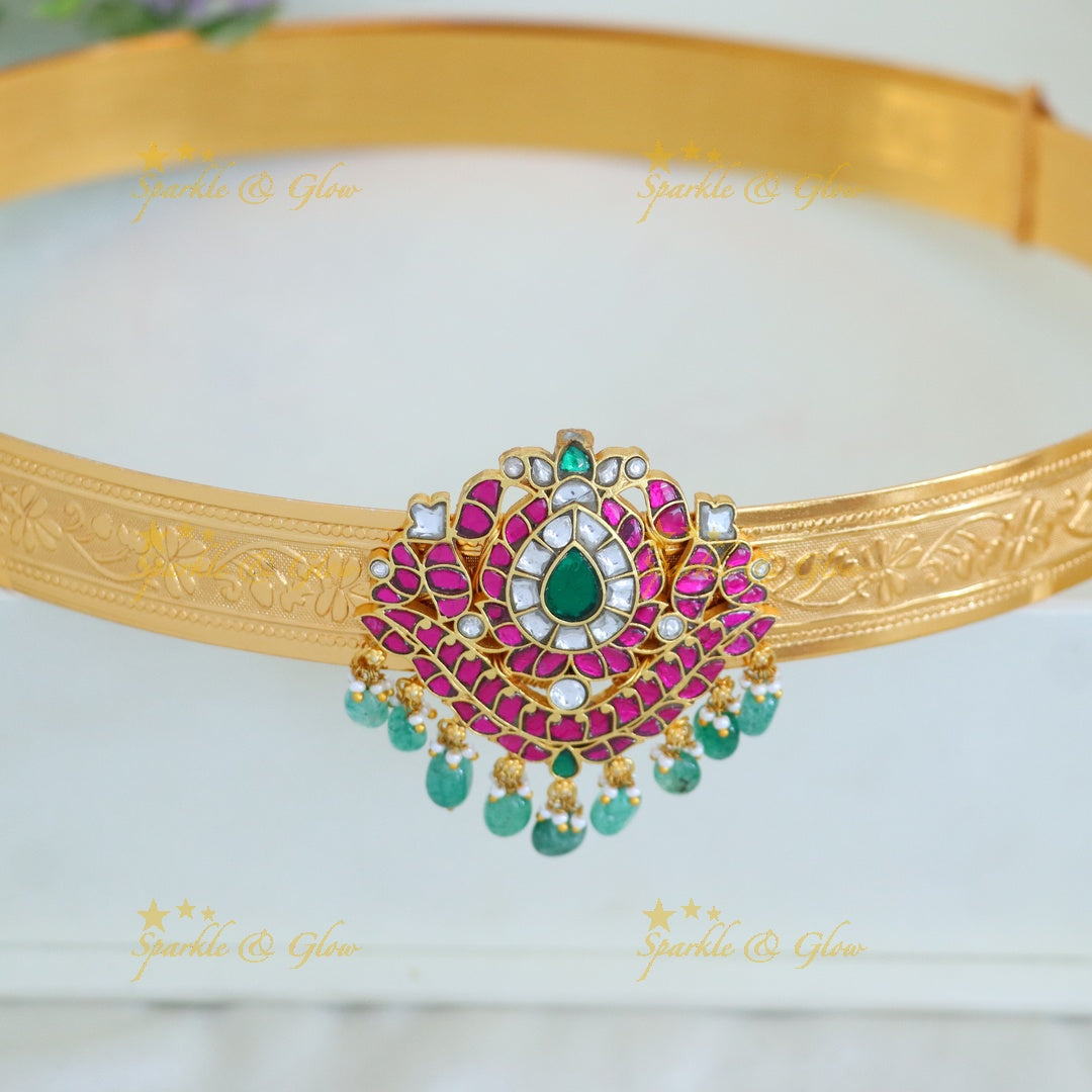 Exquisite Gold-Plated Kundan Hip Belt for Weddings