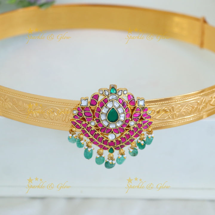 Exquisite Gold-Plated Kundan Hip Belt for Weddings