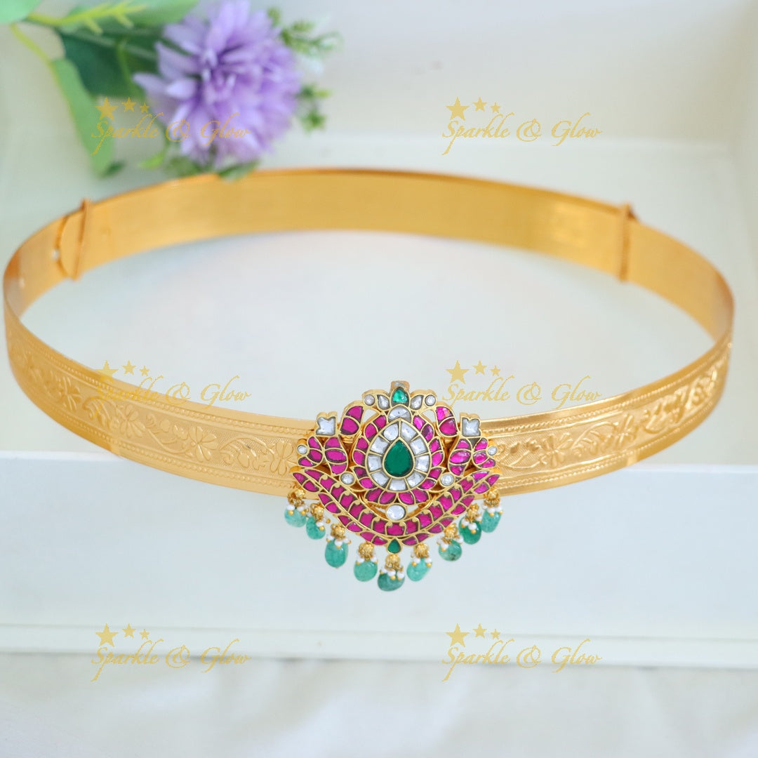 Exquisite Gold-Plated Kundan Hip Belt for Weddings