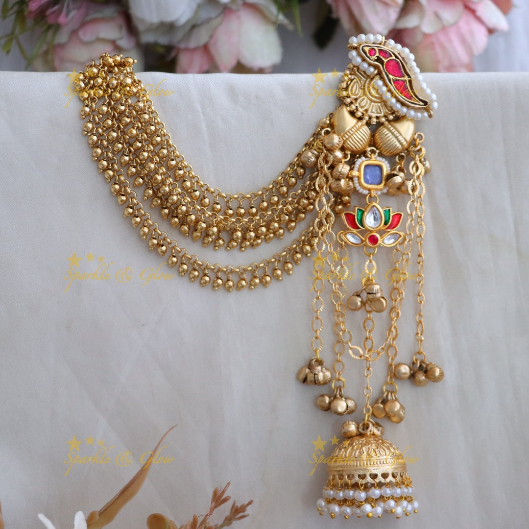 Elegant Kashmiri Earrings with Pigeon Design & Chain