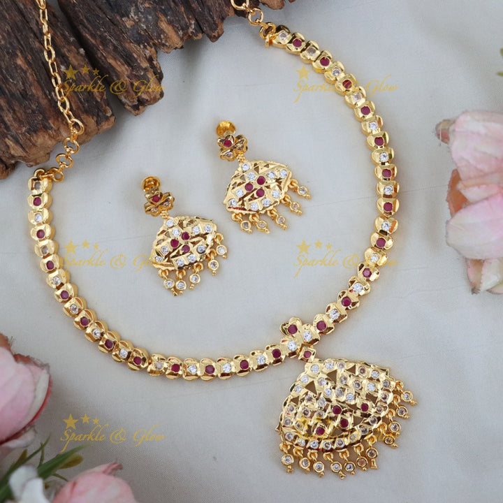 Elegant Panchaloham Necklace Set with Stones