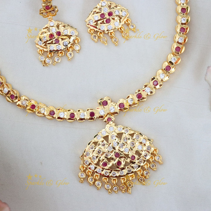 Elegant Panchaloham Necklace Set with Stones