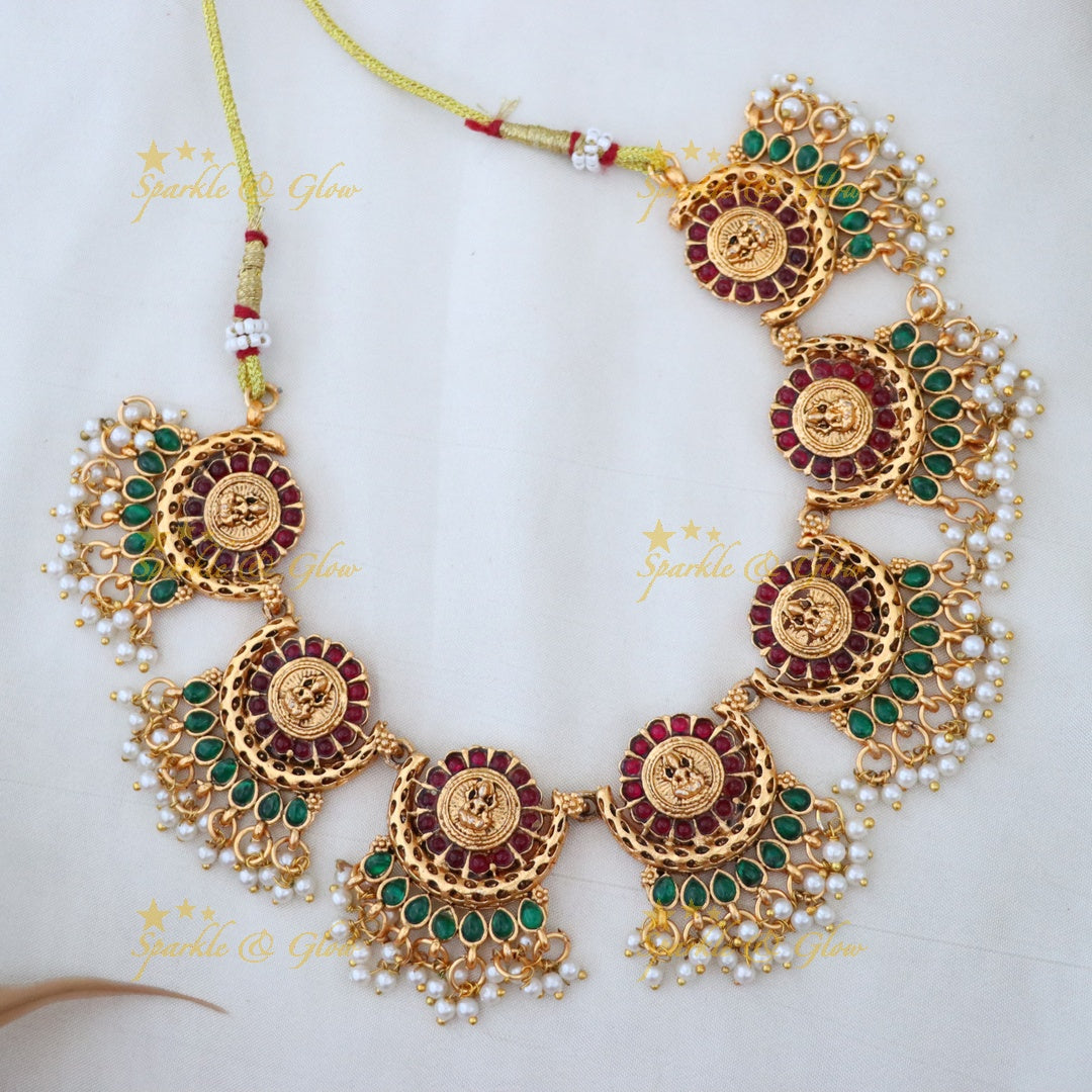 Elegant Gold Necklace with Gemstone and Pearl Accents