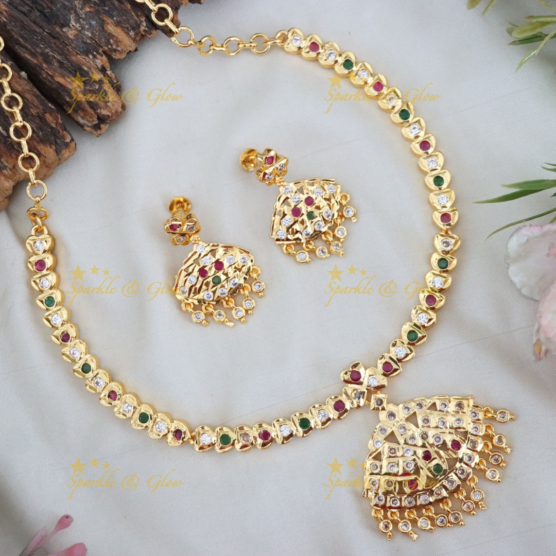Elegant Panchaloham Necklace Set with Stones