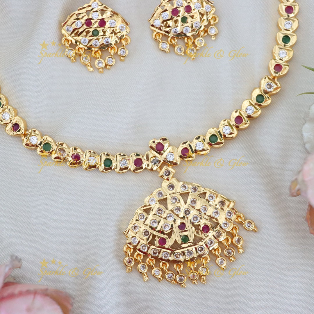 Elegant Panchaloham Necklace Set with Stones