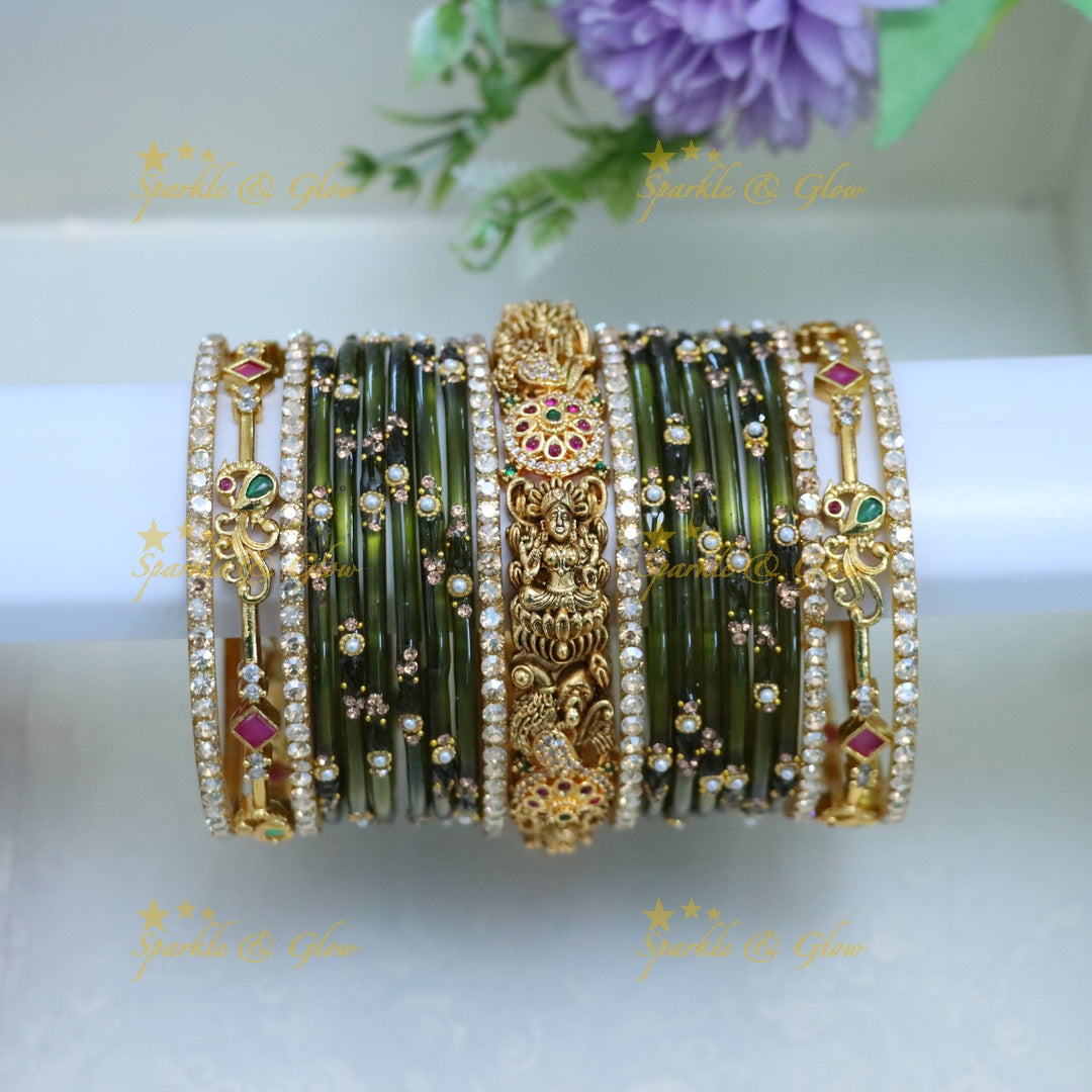 Exquisite Peacock & Lakshmi Bridal Bangle Set