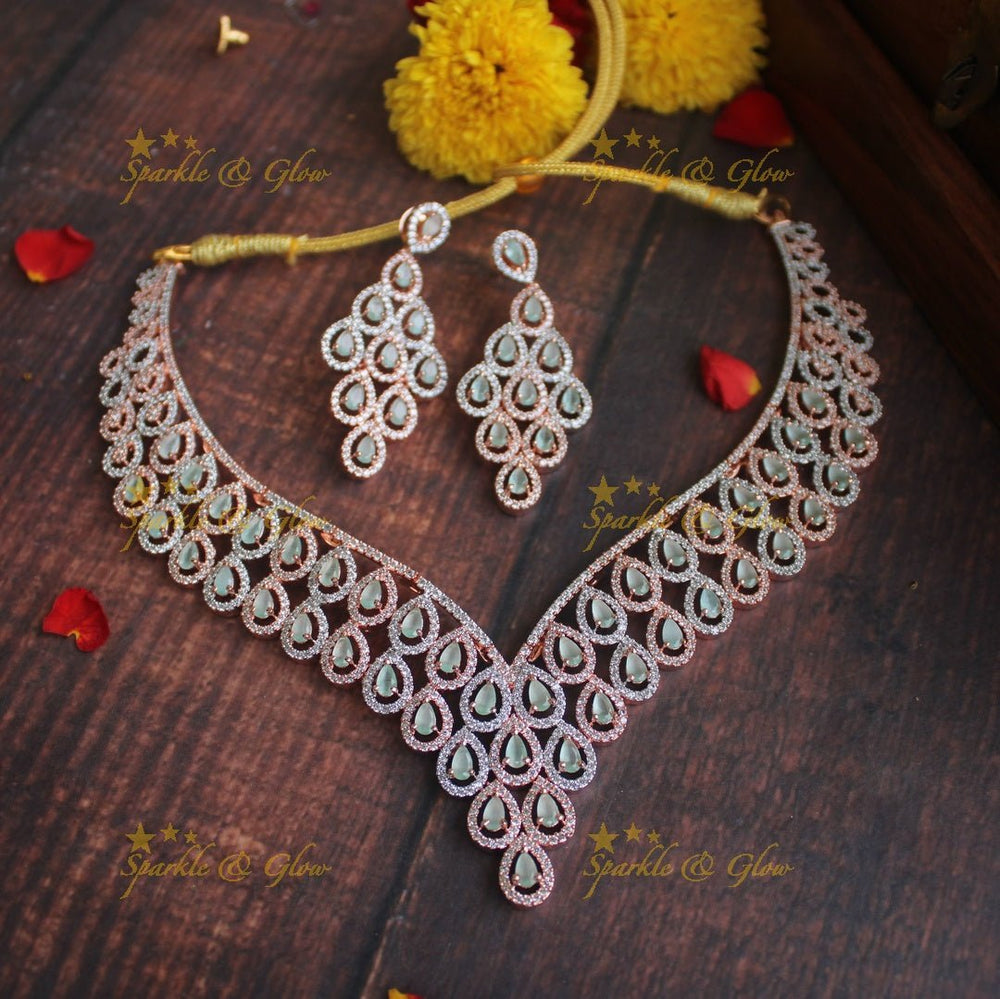 Statement Rose gold AD choker - Pastel Green - Sparkle and Glow - Pastel Green - Back Thread