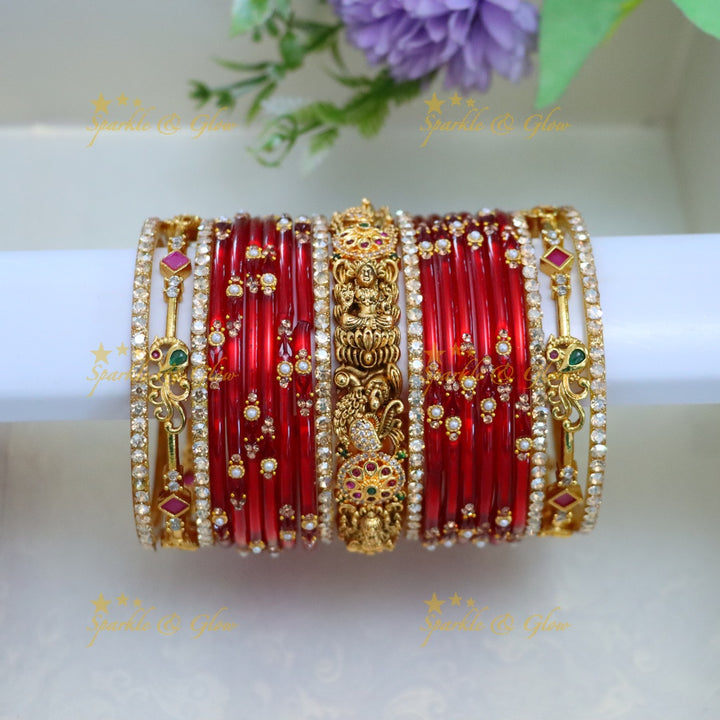 Exquisite Peacock & Lakshmi Bridal Bangle Set