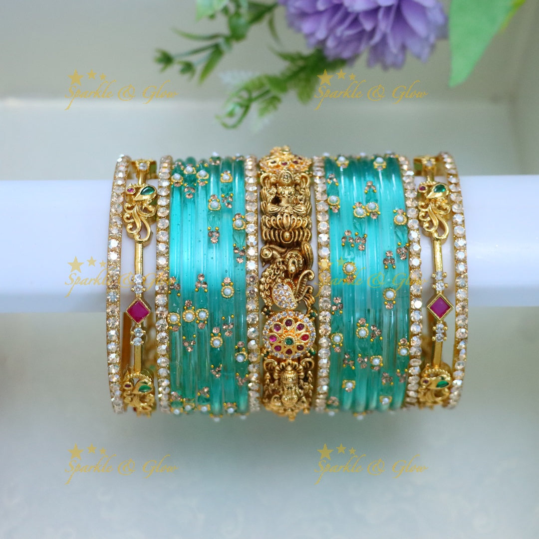 Exquisite Peacock & Lakshmi Bridal Bangle Set
