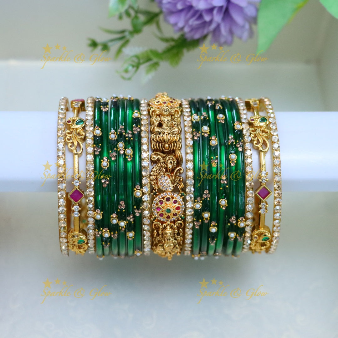 Exquisite Peacock & Lakshmi Bridal Bangle Set