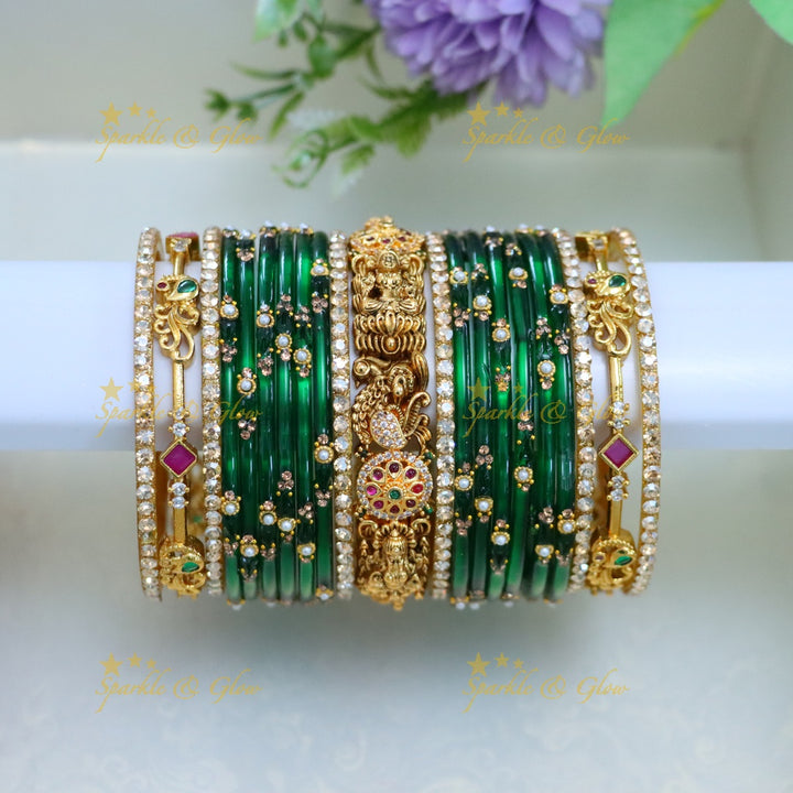 Exquisite Peacock & Lakshmi Bridal Bangle Set