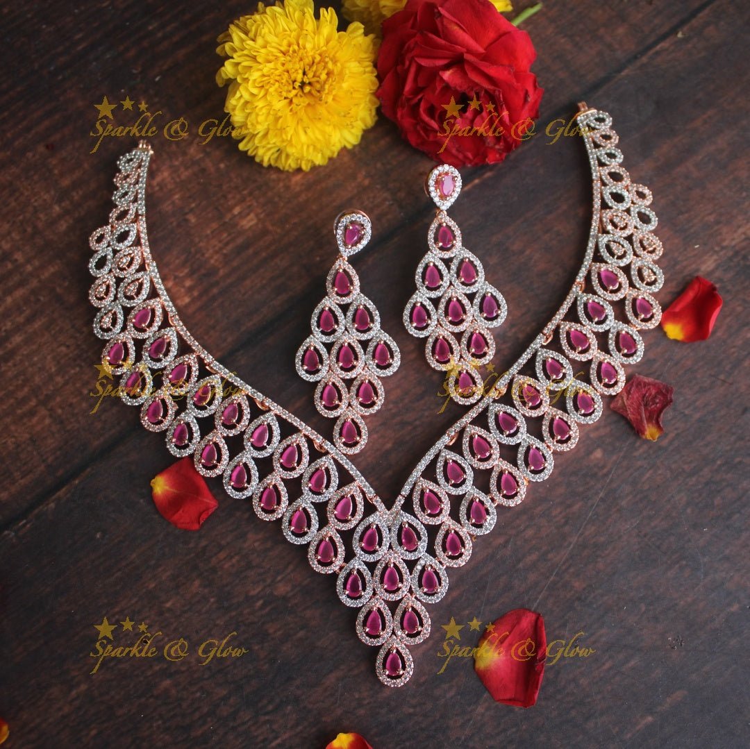 Statement Rose gold AD choker - Pastel Green - Sparkle and Glow - Pink - Back Thread