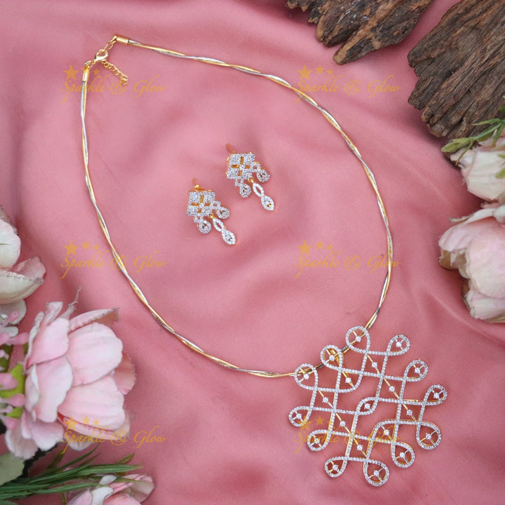 Exquisite Diamond Look Gold Pendant Set for Weddings