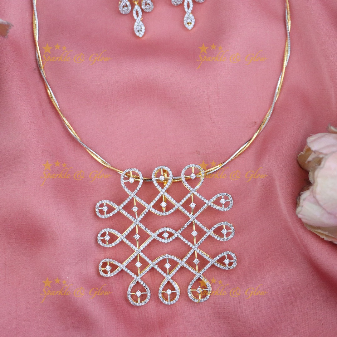 Exquisite Diamond Look Gold Pendant Set for Weddings