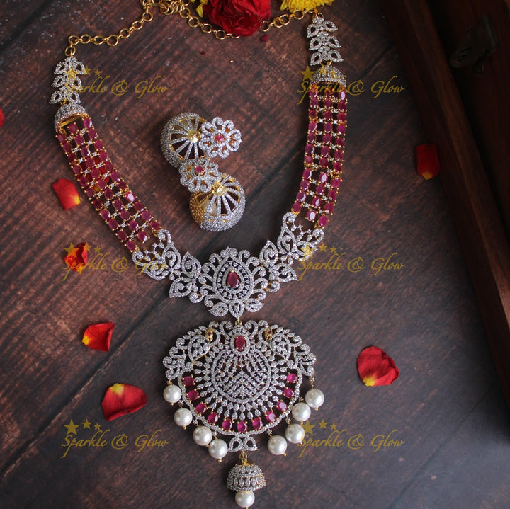 Exclusive American daimond GJ polish Peacock necklace  - Pink