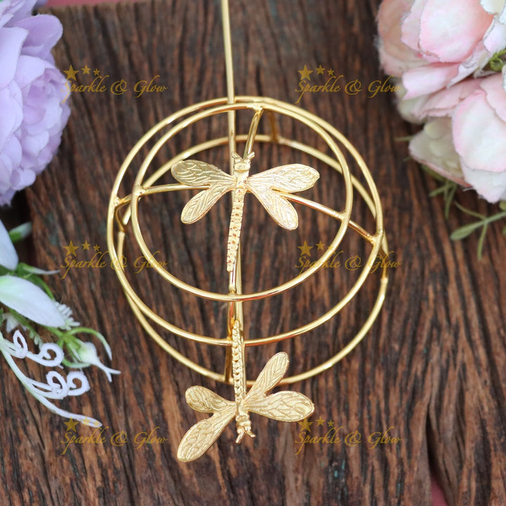 Gold Dragonfly Hair Pin - Elegant & Festive