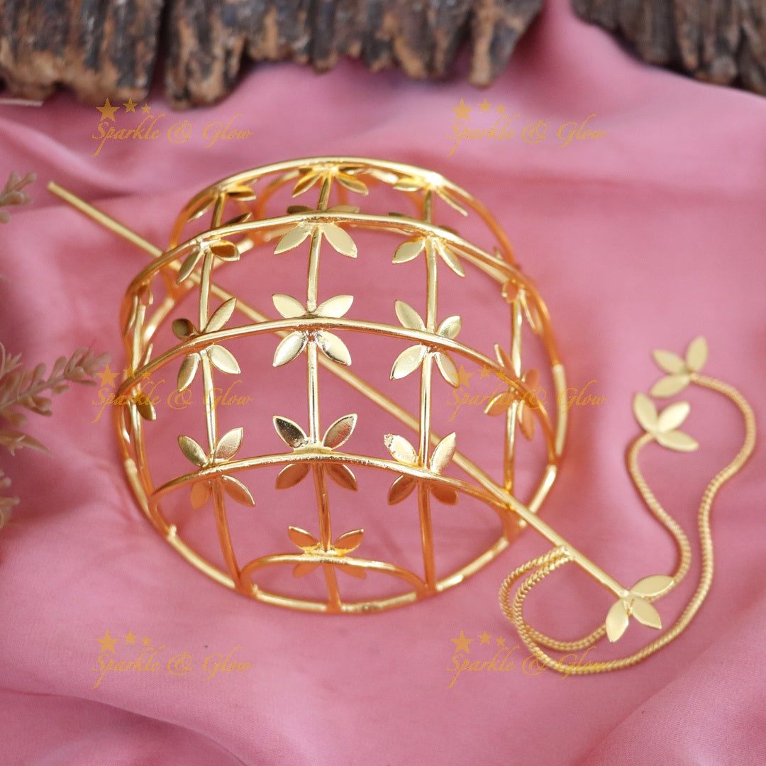 Exquisite Gold Floral Hair Bun Accessory for Weddings