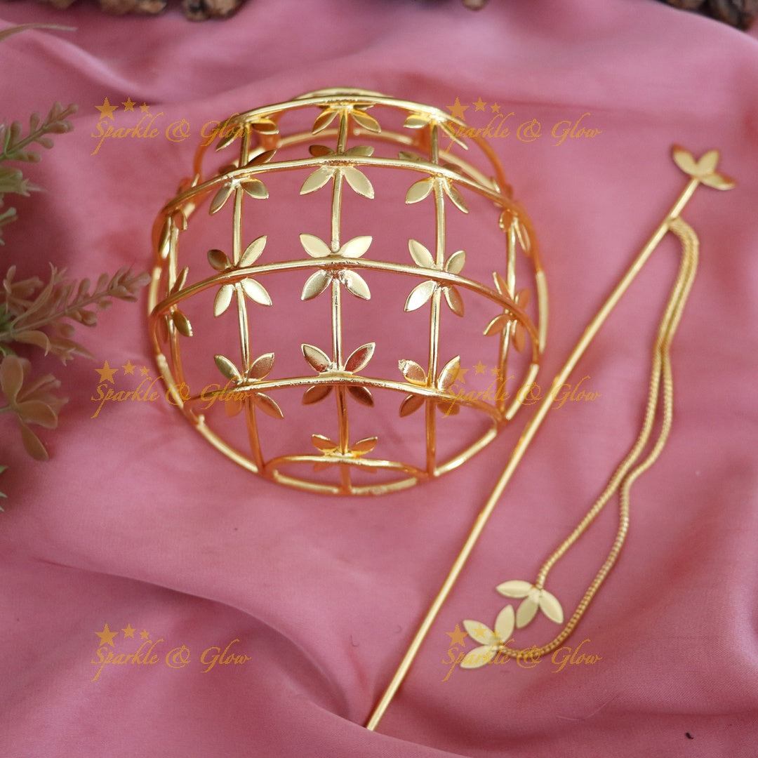 Exquisite Gold Floral Hair Bun Accessory for Weddings