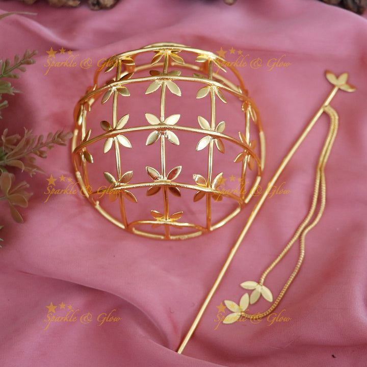 Exquisite Gold Floral Hair Bun Accessory for Weddings