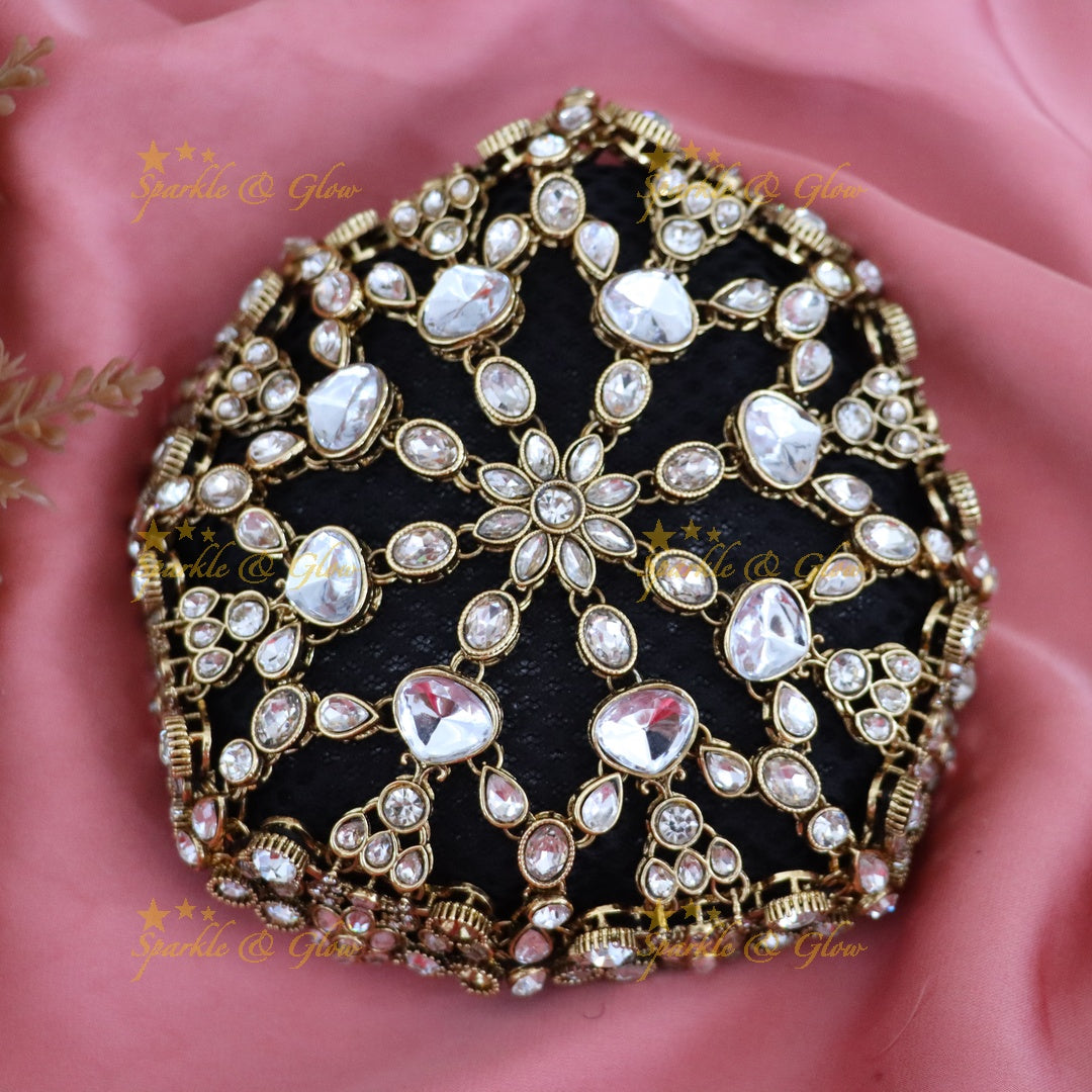 Elegance Redefined: Gold Crystal Wedding Hair Bun Accessory