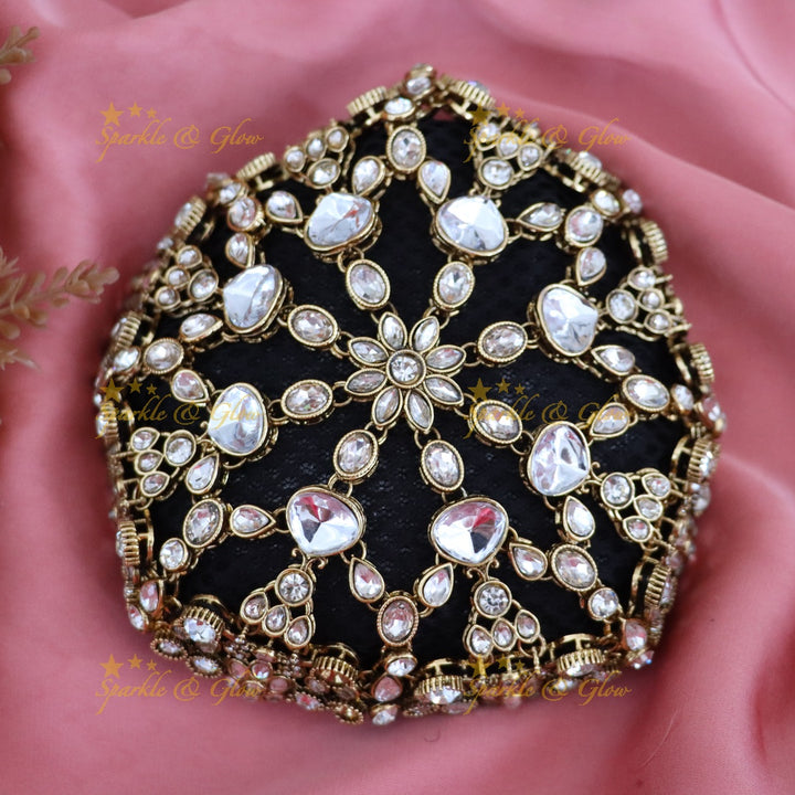 Elegance Redefined: Gold Crystal Wedding Hair Bun Accessory