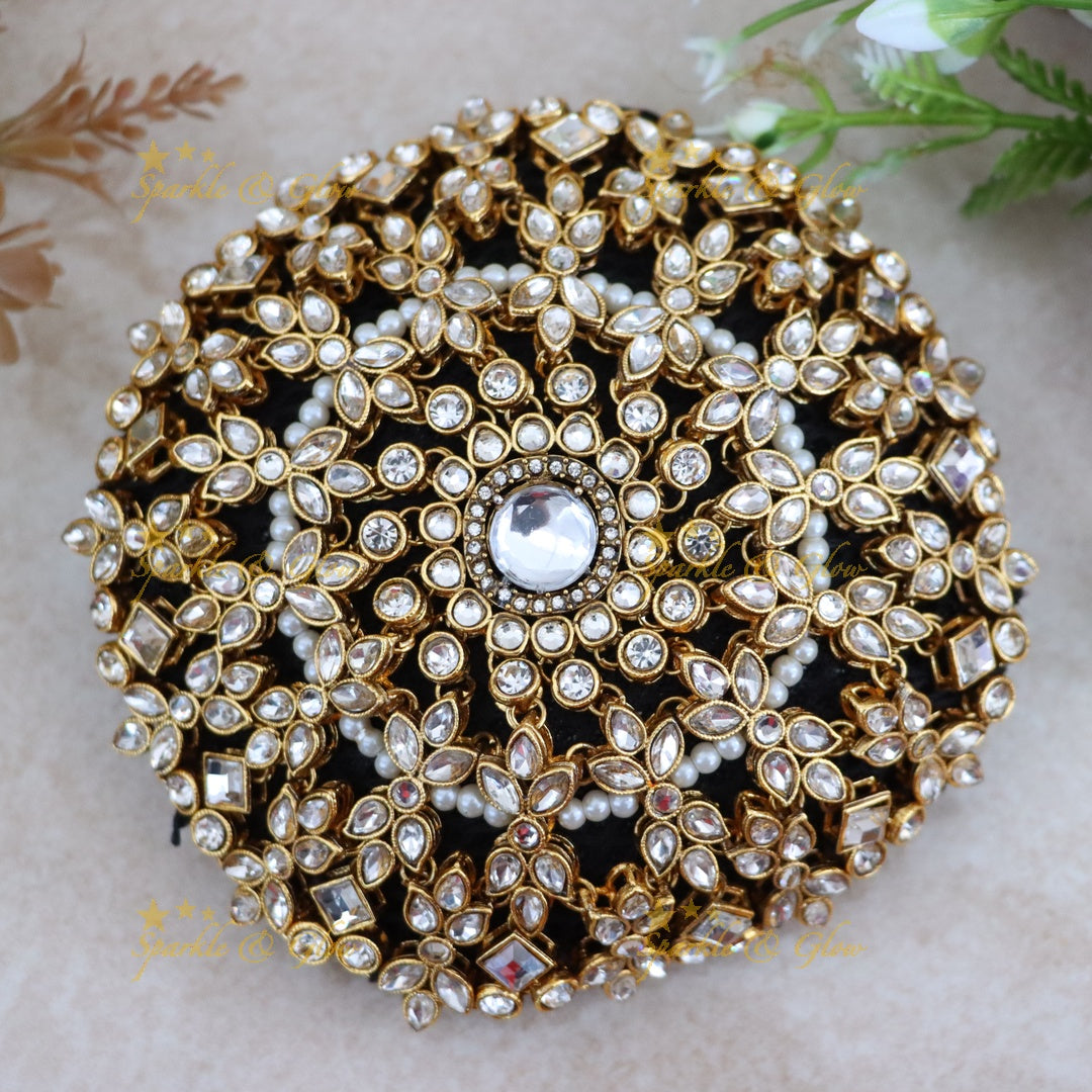 Gold Crystal Hair Bun - Perfect for Weddings & Festive Events