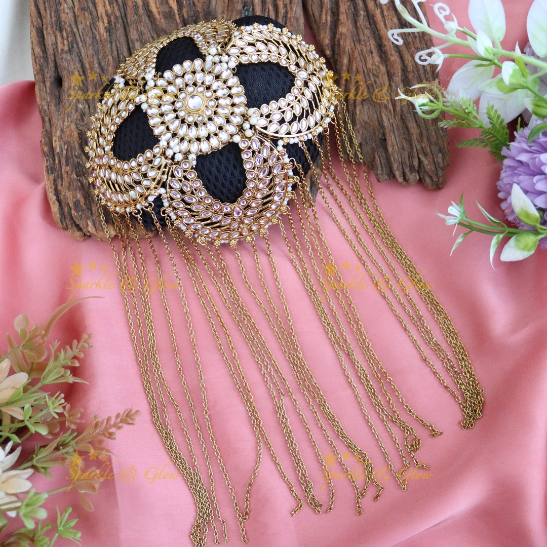 Exquisite Gold Bridal Hairpiece with Hanging Chains