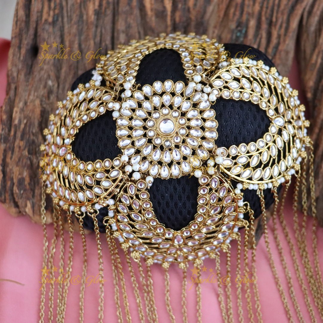 Exquisite Gold Bridal Hairpiece with Hanging Chains