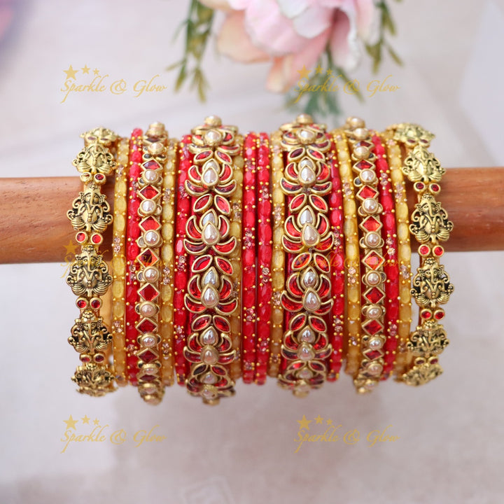 Exquisite Red & Gold Silk Thread Bangles for Weddings ONE HAND