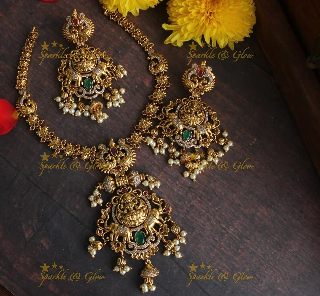 Gold alike Antique polished Lakshmi intricate necklace - Sparkle and Glow