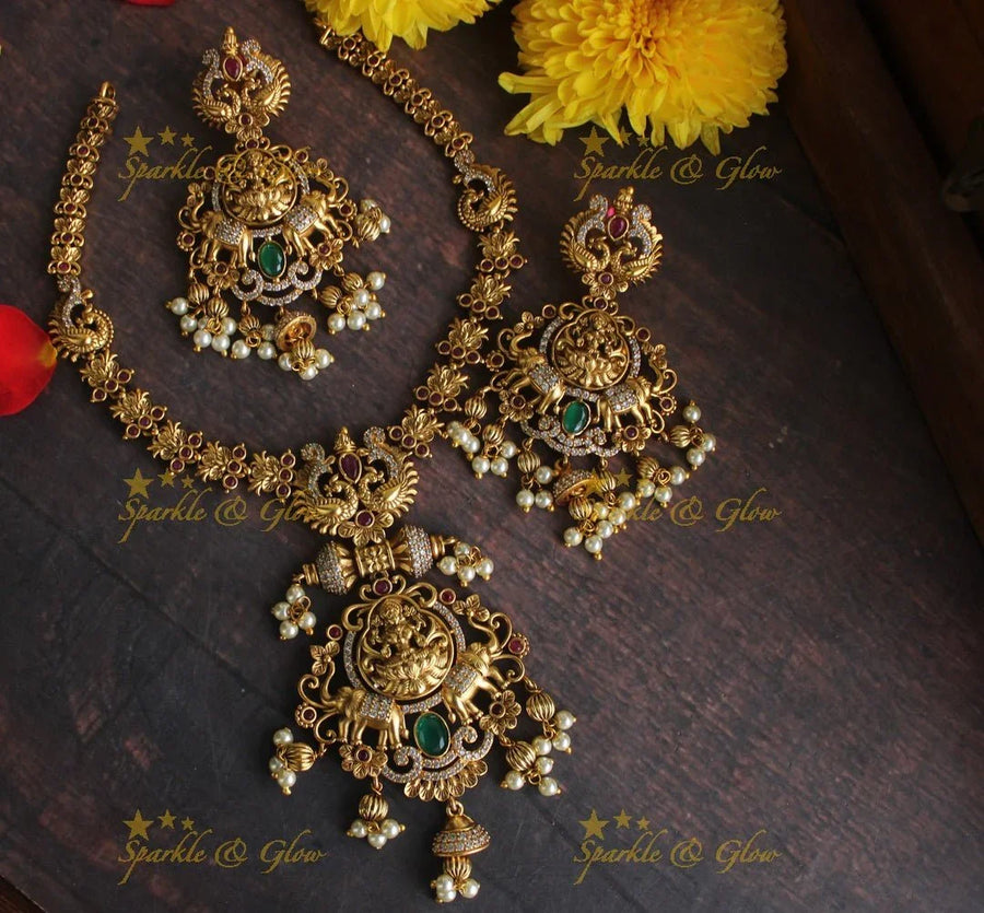 Gold alike Antique polished Lakshmi intricate necklace - Sparkle and Glow