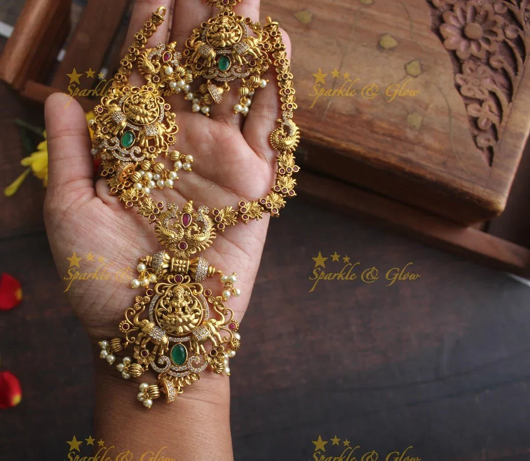 Gold alike Antique polished Lakshmi intricate necklace - Sparkle and Glow