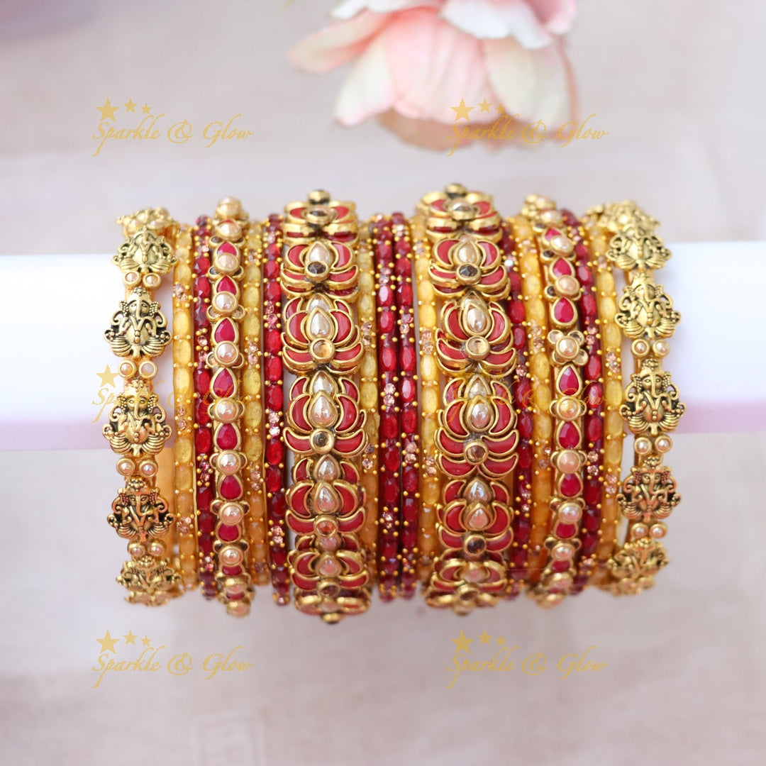 Exquisite Red & Gold Silk Thread Bangles for Weddings ONE HAND