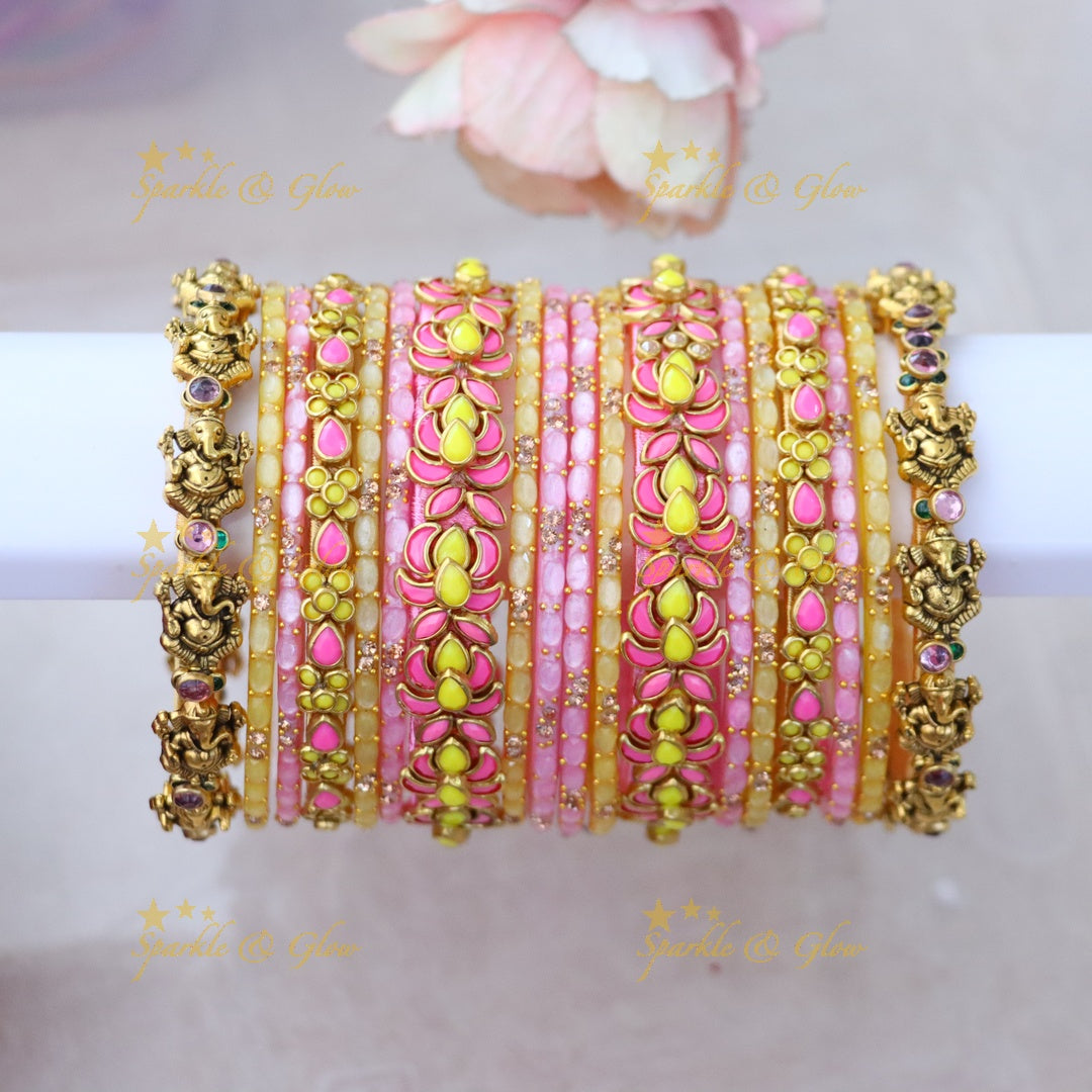 Elegant Pink & Gold Silk Thread Bangles for Festive Wear ONE HAND