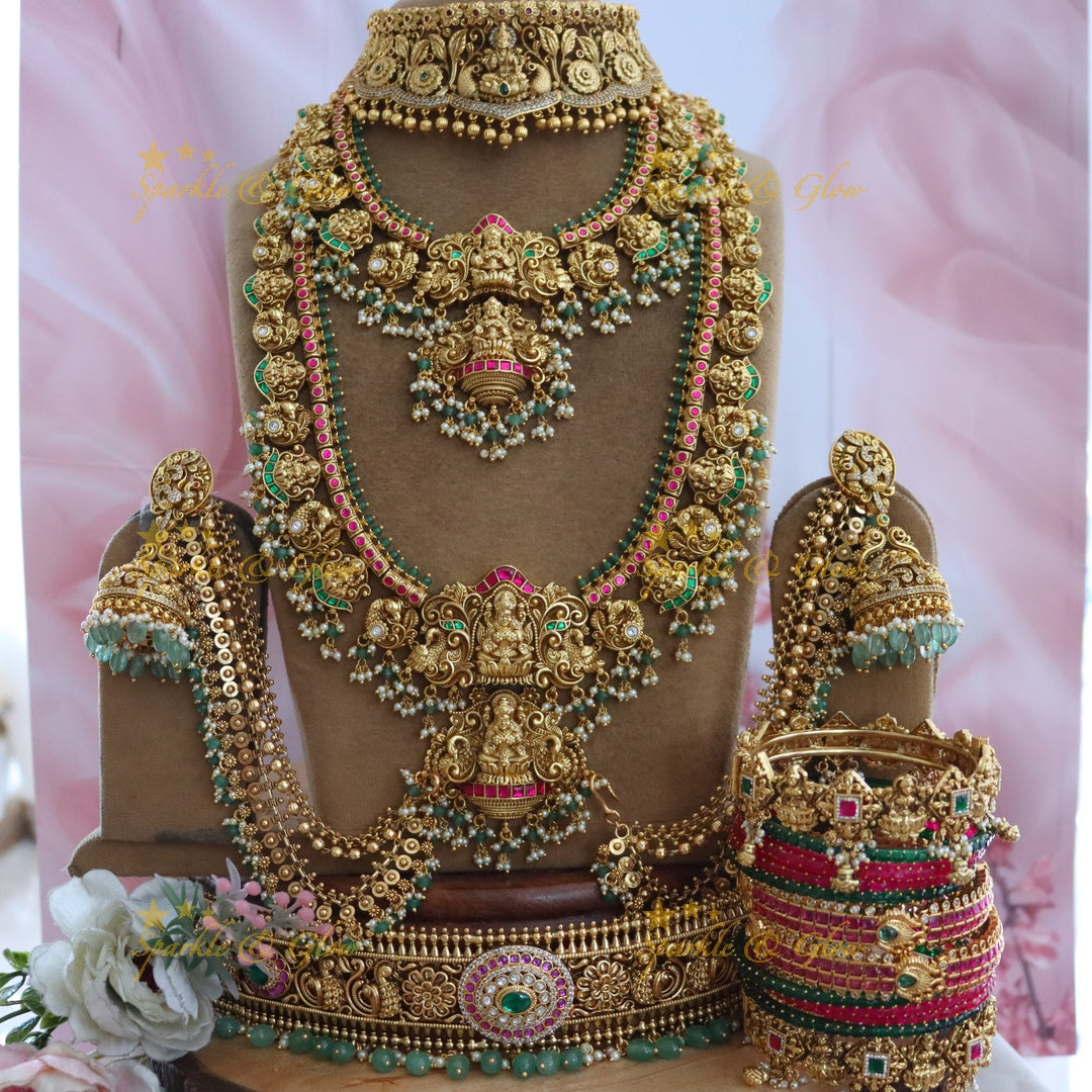 Exquisite Jadau Kundan Temple Bridal Jewellery Set