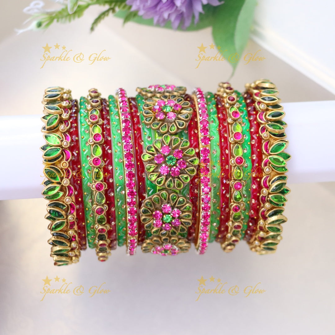 Exquisite Bridal Bangle Set – Silk Thread & Kundan ONE HAND