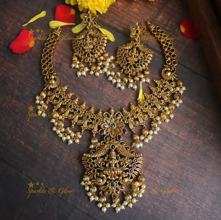 Gold alike Antique polished Lakshmi intricate necklace - Sparkle and Glow