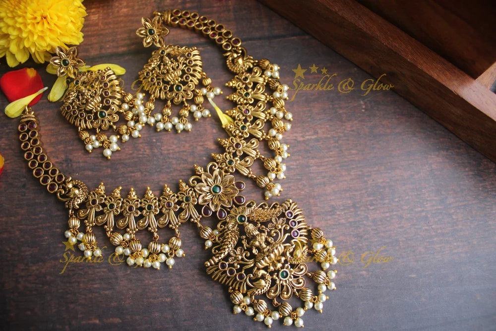 Gold alike Antique polished Lakshmi intricate necklace - Sparkle and Glow