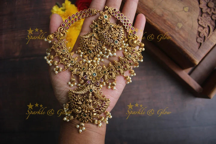 Gold alike Antique polished Lakshmi intricate necklace - Sparkle and Glow