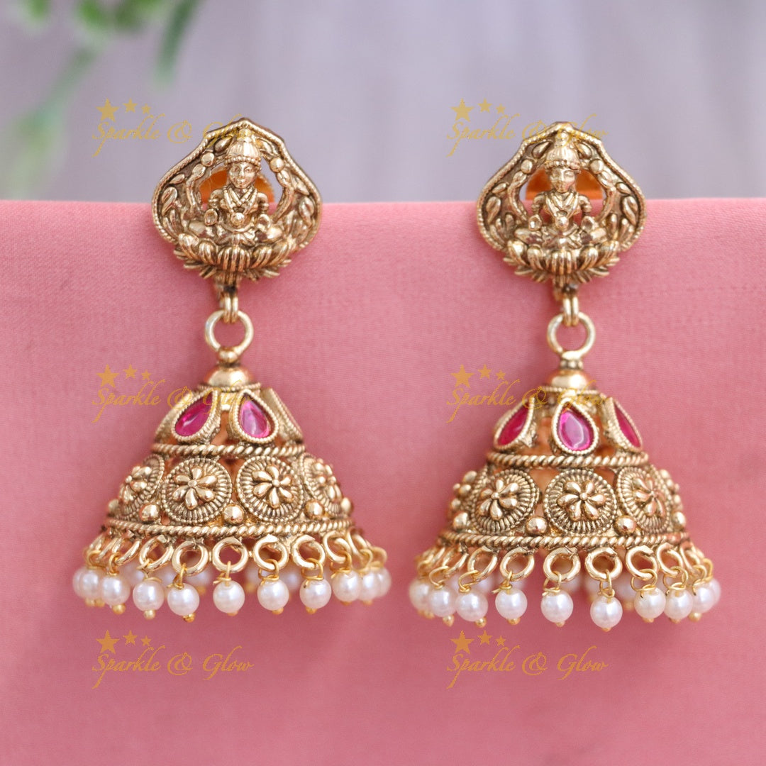 Radiant Temple Gold Jhumka Earrings for Weddings