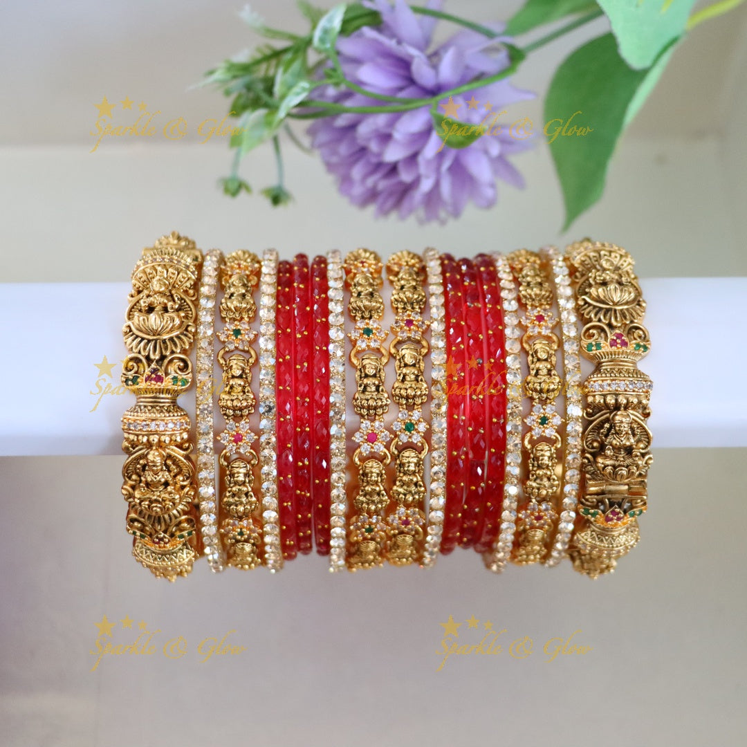 Elegant Idol Lakshmi Floral Carved Bridal Bangles