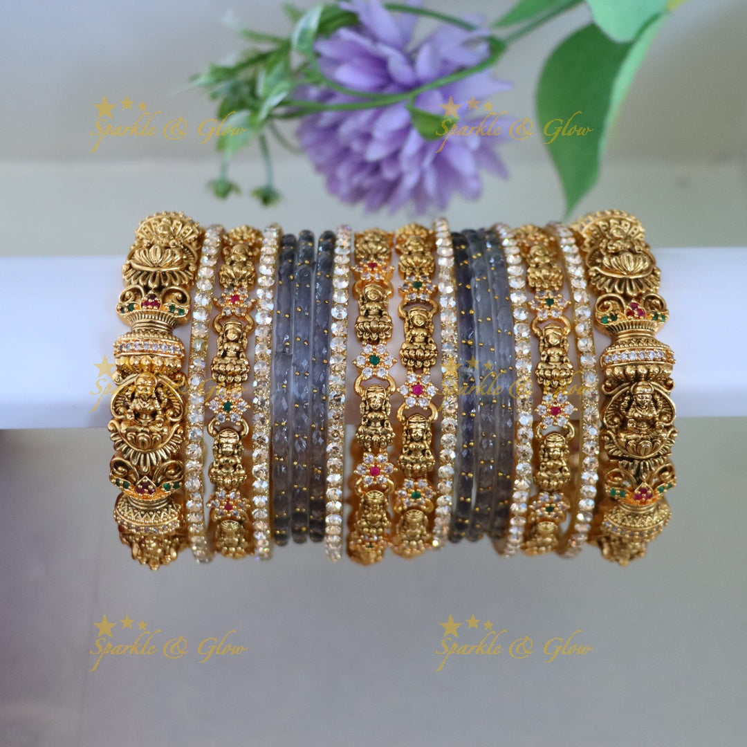 Elegant Idol Lakshmi Floral Carved Bridal Bangles