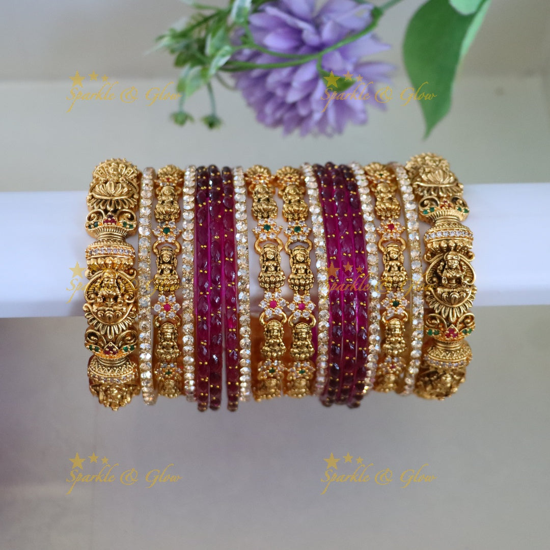 Elegant Idol Lakshmi Floral Carved Bridal Bangles