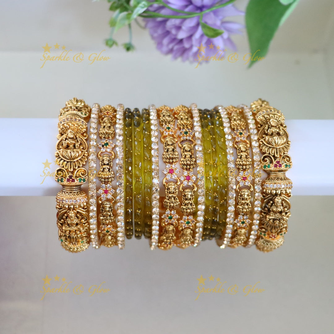 Elegant Idol Lakshmi Floral Carved Bridal Bangles