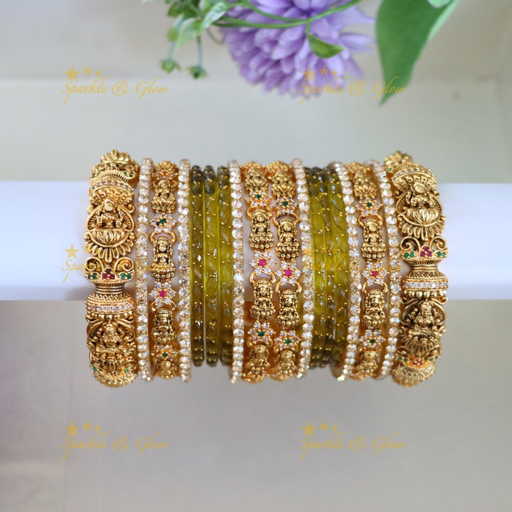 Elegant Idol Lakshmi Floral Carved Bridal Bangles