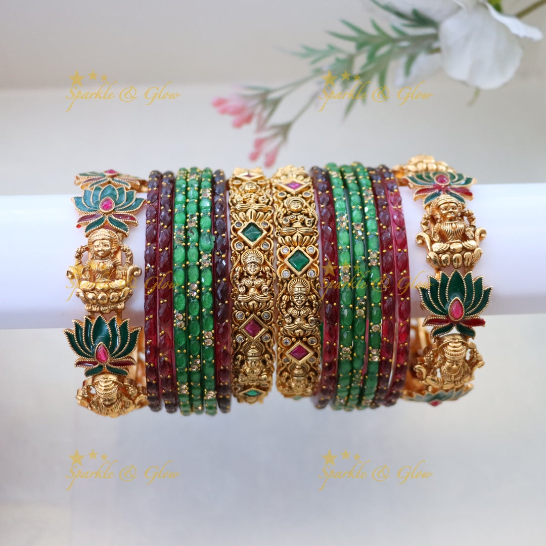 Luxurious Lakshmi Lotus Bangles Set Online | Sparkle & Glow