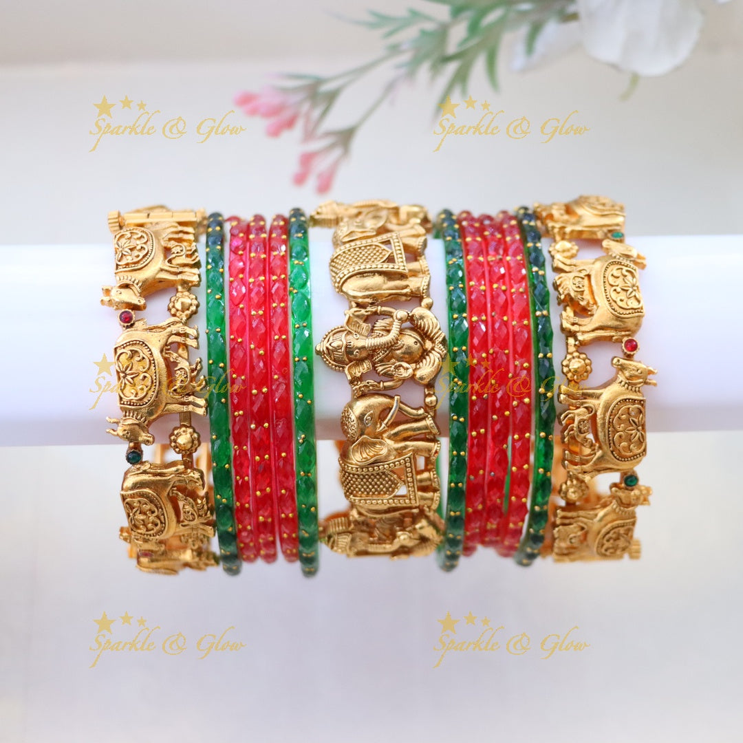 Exquisite Ganesha Elephant Bangle Set - Premium Imitation