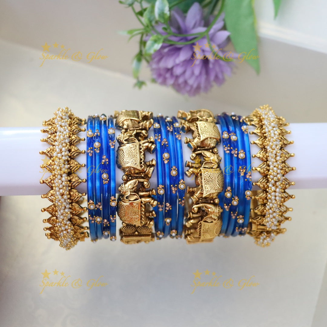Majestic Elephant Pearl Cluster Bridal Bangles Set
