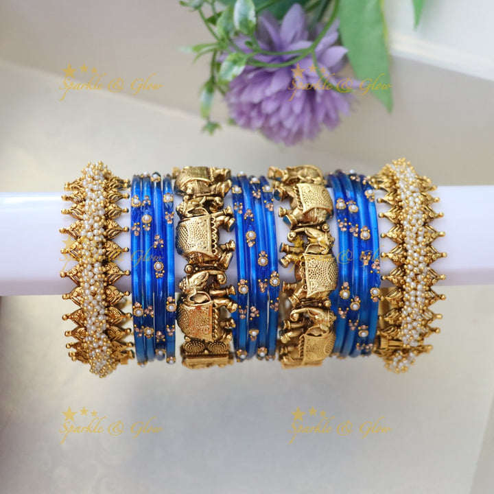 Majestic Elephant Pearl Cluster Bridal Bangles Set