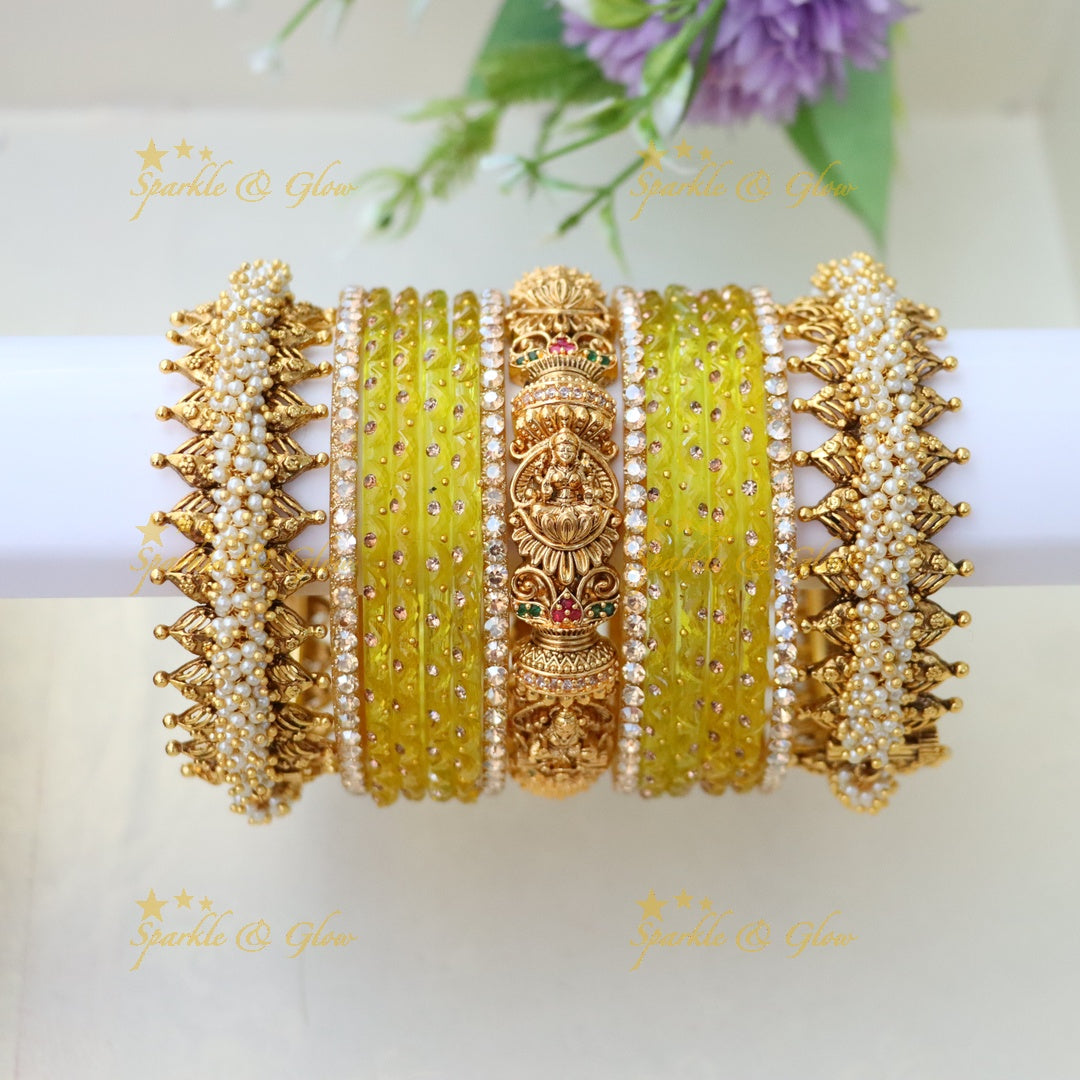 Exquisite Lakshmi Pearl Bridal Bangle Set for Elegance